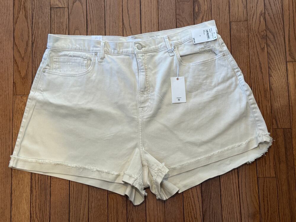 Good American Good ’90s Ecru Distressed High Rise Denim Shorts - Size 16 - NEW